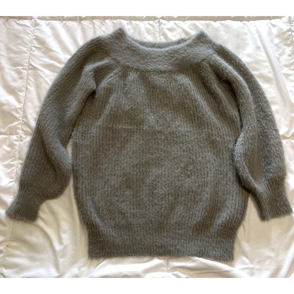 After Market Womens M Pullover Gray Sweater Long Sleeve Ribbed Cozy Fluff Finish - Picture 3 of 8